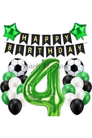 Futbol Maç Konsept Yeşil Rakam 4 Yaş Balon Futbol Konsept Yeşil Parti Doğum Günü Balon Seti
