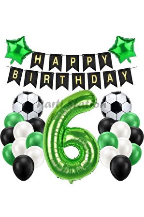 Futbol Maç Konsept Yeşil Rakam 6 Yaş Balon 76 Cm Futbol Konsept Yeşil Parti Doğum Günü Balon Seti
