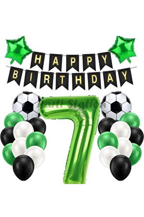 Futbol Maç Konsept Yeşil Rakam 7 Yaş Balon Futbol Konsept Yeşil Parti Doğum Günü Balon Seti