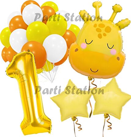 Sevimli Zürafa Konsept 1 Yaş Balon Set Safari Tema Zürafa Parti Doğum Günü Balon Set