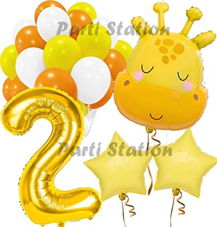 Sevimli Zürafa Konsept 2 Yaş Balon Set Safari Tema Zürafa Parti Doğum Günü Balon Set