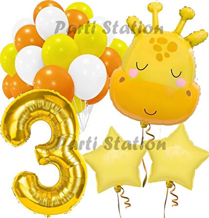 Sevimli Zürafa Konsept 3 Yaş Balon Set Safari Tema Zürafa Parti Doğum Günü Balon Set