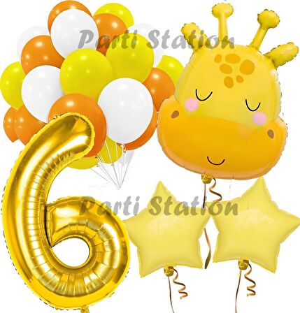 Sevimli Zürafa Konsept 6 Yaş Balon Set Safari Tema Zürafa Parti Doğum Günü Balon Set