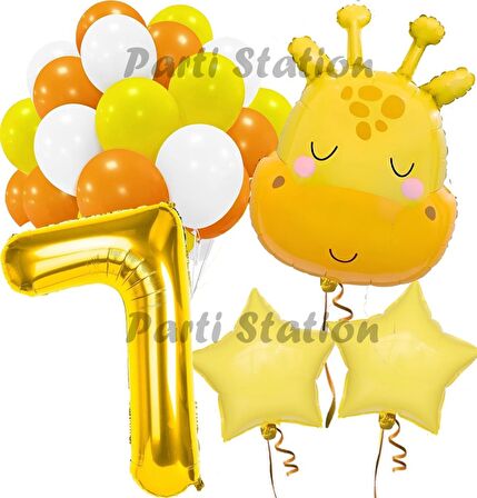 Sevimli Zürafa Konsept 7 Yaş Balon Set Safari Tema Zürafa Parti Doğum Günü Balon Set