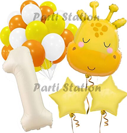 Safari Sevimli Zürafa Tema 1 Yaş Balon Set Safari Konsept Zürafa Parti Doğum Günü Balon Set
