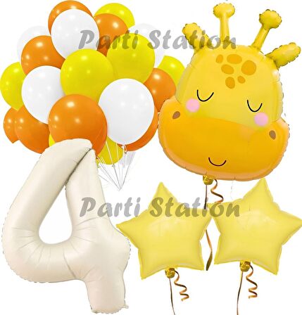 Safari Sevimli Zürafa Tema 4 Yaş Balon Set Safari Konsept Zürafa Parti Doğum Günü Balon Set
