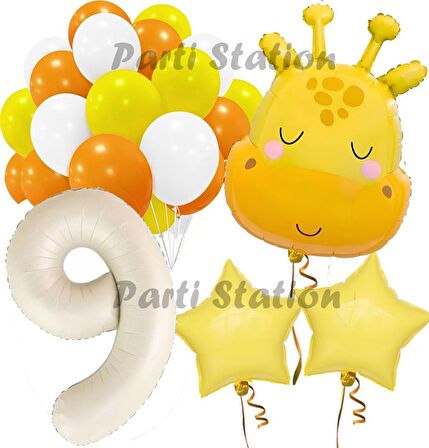 Safari Sevimli Zürafa Tema 9 Yaş Balon Set Safari Konsept Zürafa Parti Doğum Günü Balon Set