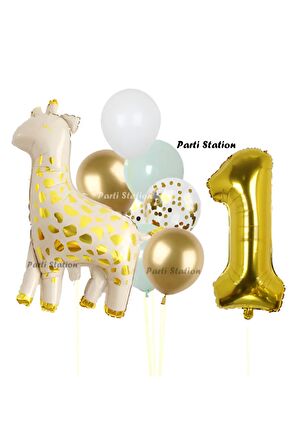 Sevimli Zürafa Konsept 1 Yaş Doğum Günü Balon Set Safari Tema Zürafa Parti Doğum Günü Balon Set