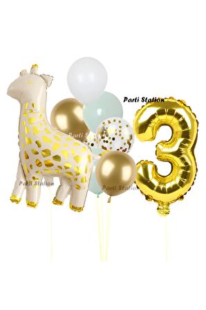 Sevimli Zürafa Konsept 3 Yaş Doğum Günü Balon Set Safari Tema Zürafa Parti Doğum Günü Balon Set