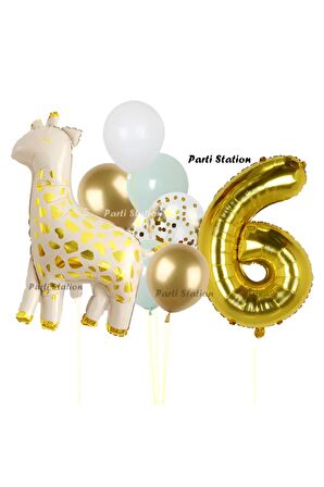 Sevimli Zürafa Konsept 6 Yaş Doğum Günü Balon Set Safari Tema Zürafa Parti Doğum Günü Balon Set