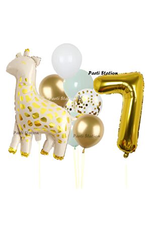 Sevimli Zürafa Konsept 7 Yaş Doğum Günü Balon Set Safari Tema Zürafa Parti Doğum Günü Balon Set