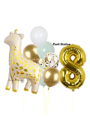 Sevimli Zürafa Konsept 8 Yaş Doğum Günü Balon Set Safari Tema Zürafa Parti Doğum Günü Balon Set