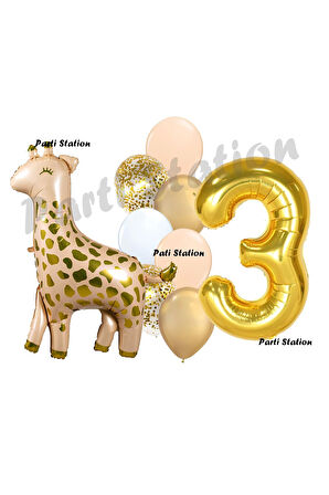 Zürafa Balon Set Safari Zürafa 2 Yaş Balon Set Sevimli Zürafa ve Gold Rakam Balon Doğum Günü Set