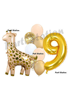Zürafa Balon Set Safari Zürafa 2 Yaş Balon Set Sevimli Zürafa ve Gold Rakam Balon Doğum Günü Set