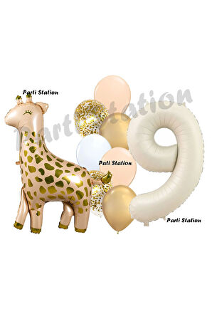 Zürafa Balon Set Safari Zürafa 5 Yaş Balon Set Sevimli Zürafa ve Krem Rakam Balon Doğum Günü Set