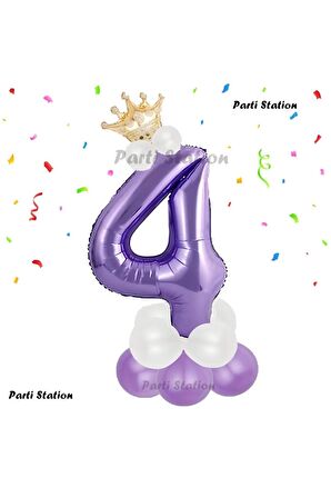 Mor Rakam Balon 4 Yaş Doğum Günü Seti Mor Renk Lila Renk Konsept Yaş Balon Karşılama Seti