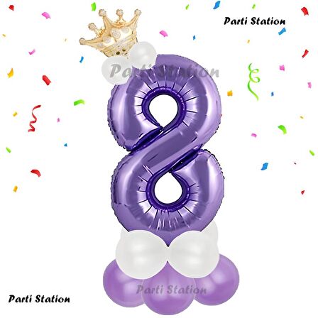 Mor Rakam Balon 8 Yaş Doğum Günü Seti Mor Renk Lila Renk Konsept Yaş Balon Karşılama Seti