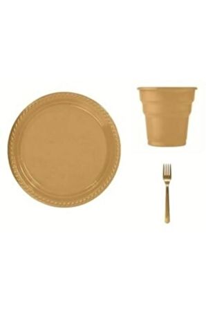 25 Kişilik Parti Seti 25 Adet Gold Tabak Bardak Çatal Seti – Parti Malzemeleri