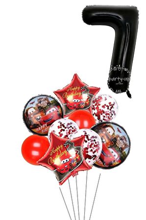 7 Yaş Siyah Rakam Balonlu Şimşek Mcqueen Balon Seti Arabalar