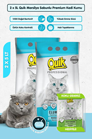 2 Adet 5LT Marsilya Sabunlu Bentonit Topaklaşan Kokusuz Kedi Kumu 5LT x 2 Adet