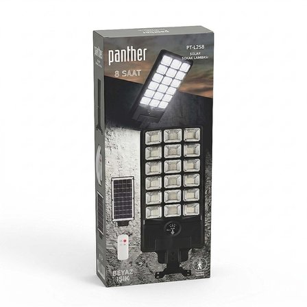 Panther 200W Solar LED Sokak Lambası 12000 Lümen Hareket Sensörlü Kumandalı 10000mAh PT-L258