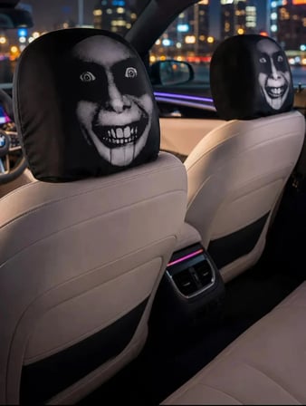 Korkunç Yüz Çift Taraflı Dekoratif Oto Başlık Kılıfı/Maske 2'li