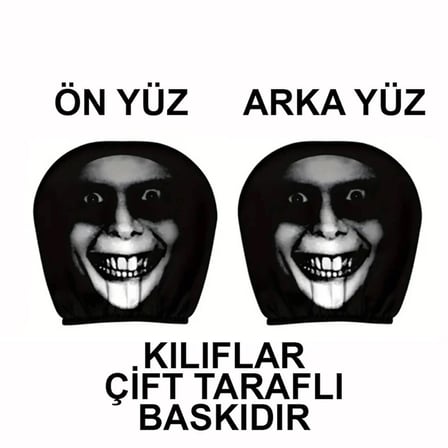 Korkunç Yüz Çift Taraflı Dekoratif Oto Başlık Kılıfı/Maske 2'li