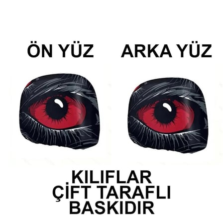Kırmızı Göz Çift Taraflı Dekoratif Oto Başlık Kılıfı/Maske 2'li