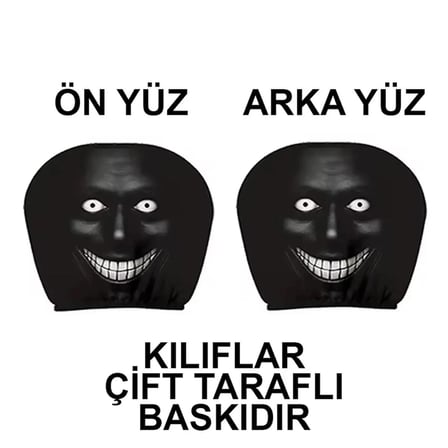 Korkunç Yüz-2 Çift Taraflı Dekoratif Oto Başlık Kılıfı/Maske 2'li