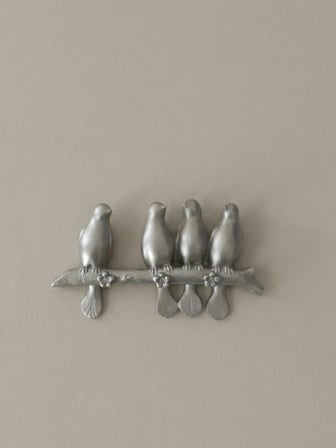 27cmx15cm Metalik Füme Rengi Dalda 4 kuş Duvar Dekoru
