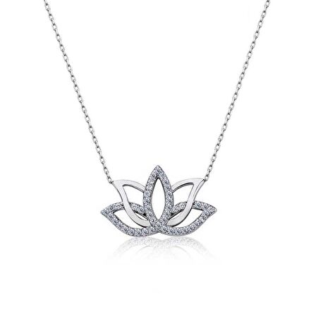 Gümüş Lotus Çiçeği Kolye 