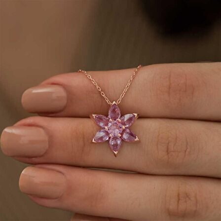 Gümüş Pembe Çiçek Kolye 