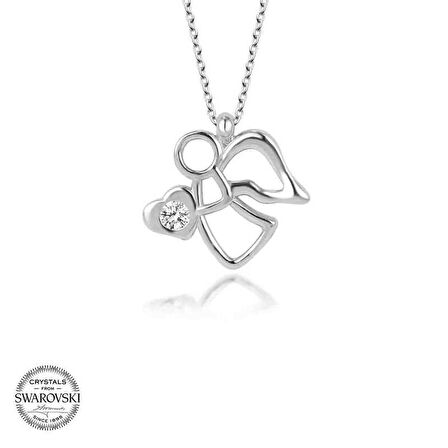 Swarovski Taşlı Gümüş Melek Kadın Kolye