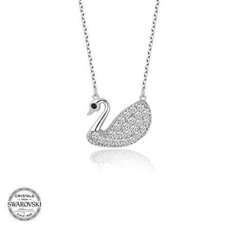 Swarovski Taşlı Gümüş Kalp Bayan Kolye