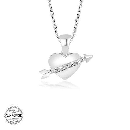 Swarovski Taşlı Gümüş Kalp Tektaş Kadın Kolye