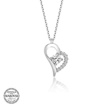 Swarovski Taşlı Gümüş Kalp Bayan Kolye