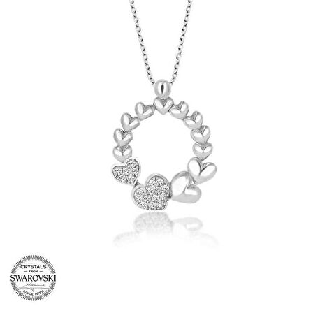 Swarovski Taşlı Gümüş Çember Kalp Kadın Kolye