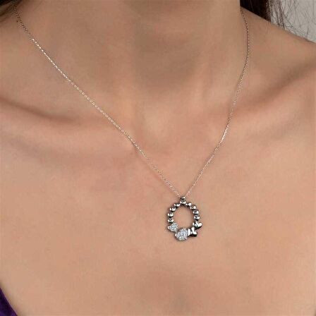 Swarovski Taşlı Gümüş Çember Kalp Kadın Kolye