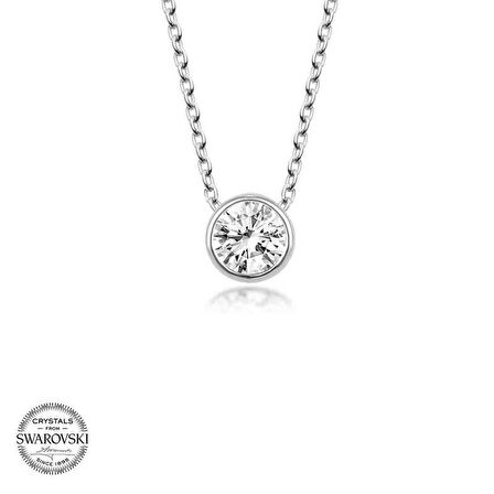 Swarovski Taşlı Gümüş Tektaş Kadın Kolye