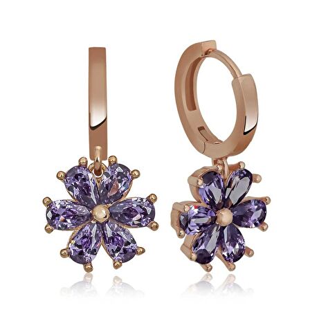 Gümüş Mor Çiçek Kadın Küpe