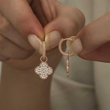 Gümüş Halka Yonca Kadın Küpe