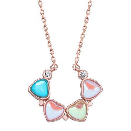 Gümüş Renkli Kalpli Açılabilen Yonca Kadın Kolye