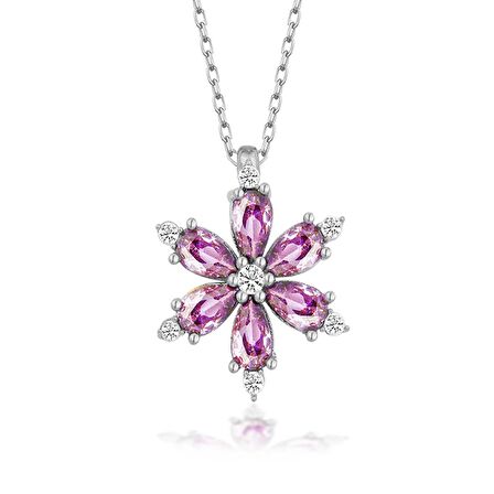 Gümüş Mor Lotus Çiçeği Kadın Kolye