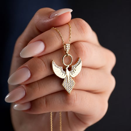 Gümüş Gold Zirkon Taşlı Anka Kuşu Kadın Kolye