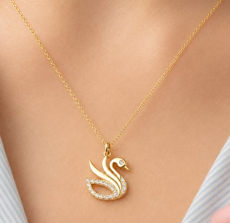 Gümüş Gold Zarif Kuğu Kadın Kolye