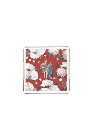 Red - White Rose Pleksi Tepsi - 25x25cm