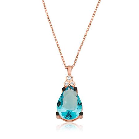 Gümüş Mavi Topaz Damla Bayan Kolye 