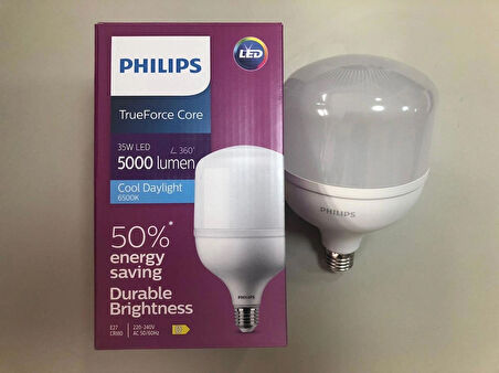 3 ADET PHILIPS  TrueForce Core  E 27 35W LED LAMBA  5000 LÜMEN 6500KELVİN BEYAZ  193X118X118mm