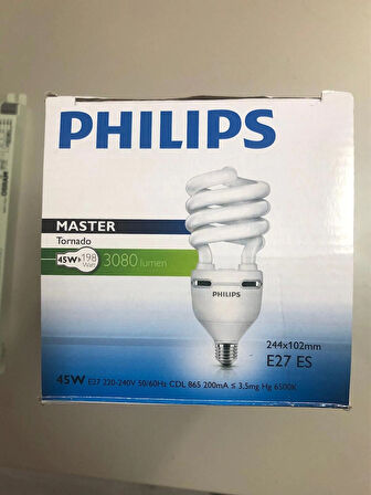 2 ADET PHILIPS TORNADO E 27  45W=198W=3080 LÜMEN  6500K BEYAZ TASRRUFLU LAMBA  244x102mm