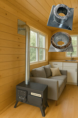 Isı Yalıtımlı Yanmaz Boru Baca Çıkışı - Çap 8cm Konteyner, Tiny House İçin